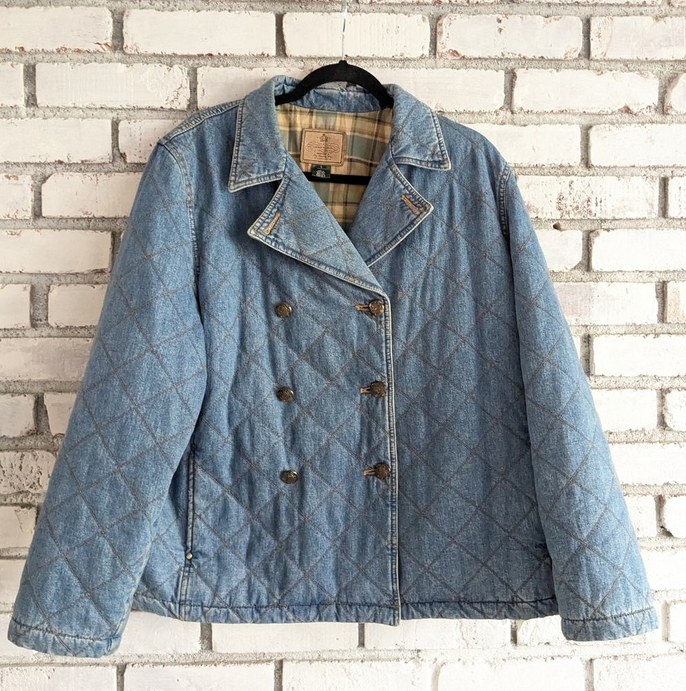 Vintage Ralph Lauren Womens Size Large Equestrian Quilted Denim Jacket Outdoors